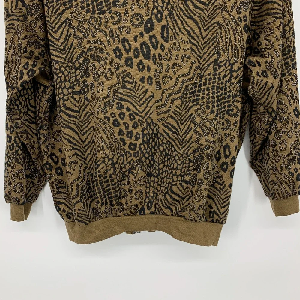Rafael Jacket Womens XL Animal Print Zip Front Safari Gold Chain Vintage Bomber_12